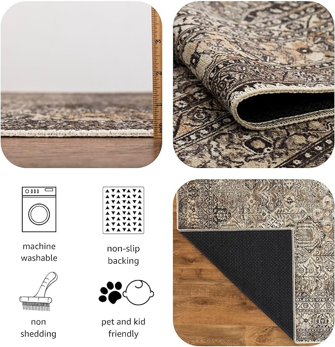 Keen Home Design 9x12 Rug - Machine Washable Area Rug with Non-Slip Backing, Ideal for Living Room, Dining Room, Bedroom - Vintage, Easy Clean, Durable, Low Pile Rug - (9' x 12')