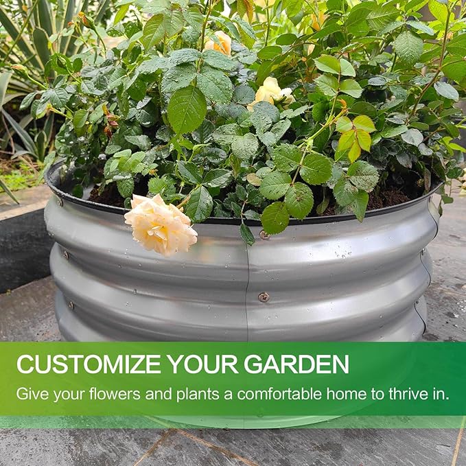 GARDMAX 2x2x1FT Galvanized Round Raised Garden Bed Kit, Metal Planter Boxes Outdoor with Easy Assembly, Large Garden Bed for Vegetables, Fruits, Flower, Herbs Silver