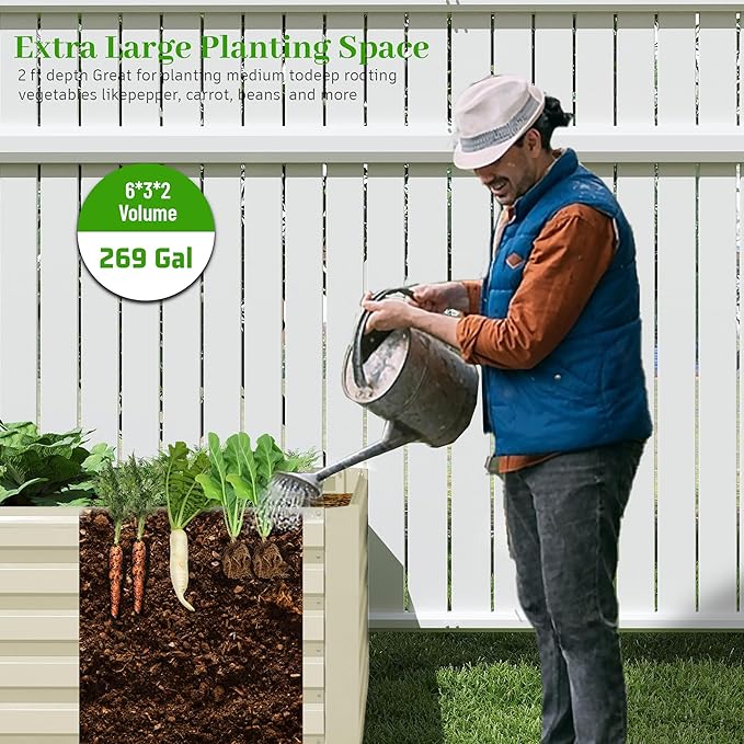 6x3x2 ft Raised Garden Bed, Large Metal Planter Raised Beds, Planters for Outdoor Plants for Vegetables, Flowers, Herbs, Fruits, and Succulents.(2 Pcs, Yellow)