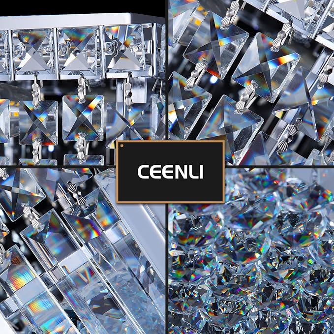 4-Lights Modern Flush Mount Ceiling Light Fixtures,Elegant Crystal Chandelier Pendant Ceiling Lamp for Bedroom,Living Room,Dining Room,Hallway H5.9 x W13.7 x L13.7 (Bulbs Not Included) Square