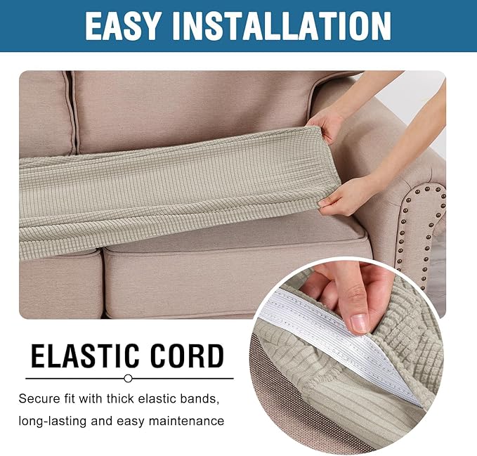 H.VERSAILTEX Super Stretch Individual Seat, Sofa Covers Couch , cushion covers Slipcover Sets Thick Jacquard Textured Twill Fabric (2 Piece Large Sofa cushion covers, Island Fossi)