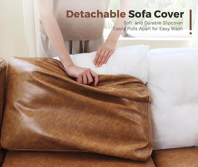 118.5" Faux Leather Modular Sectional Sofa, U Shaped Couch Set for Living Room, Large 8-Seater Comfy Cloud Couches with Storage Seat DIY Combination - Brown