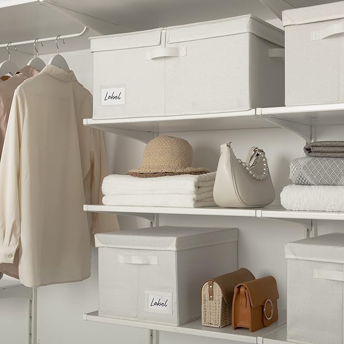 GRANNY SAYS Fabric Storage Bin with Lid, Decorative Storage Box for Shelves, Container Storage Basket Organizer, Closet Bins with Lids for Organizing, Jumbo, Ivory, 1-Pack