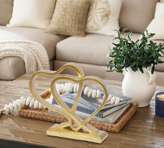 Gold Heart Sculpture for Living Room Decor Heart Decoration Gift for Her and Him Love Wedding Anniversary Couples Gift Modern Heart Statue for Home Coffee Table Dining Table Centerpiece Birthday Gift