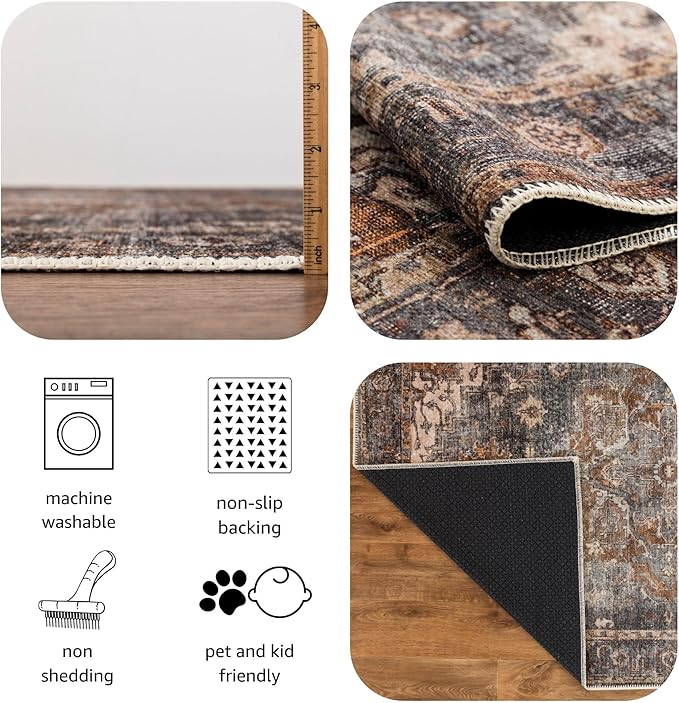 Keen Home Design 9x12 Rug - Machine Washable Area Rug with Non-Slip Backing, Ideal for Living Room, Dining Room, Bedroom - Vintage, Easy Clean, Durable, Low Pile Rug - (9' x 12')