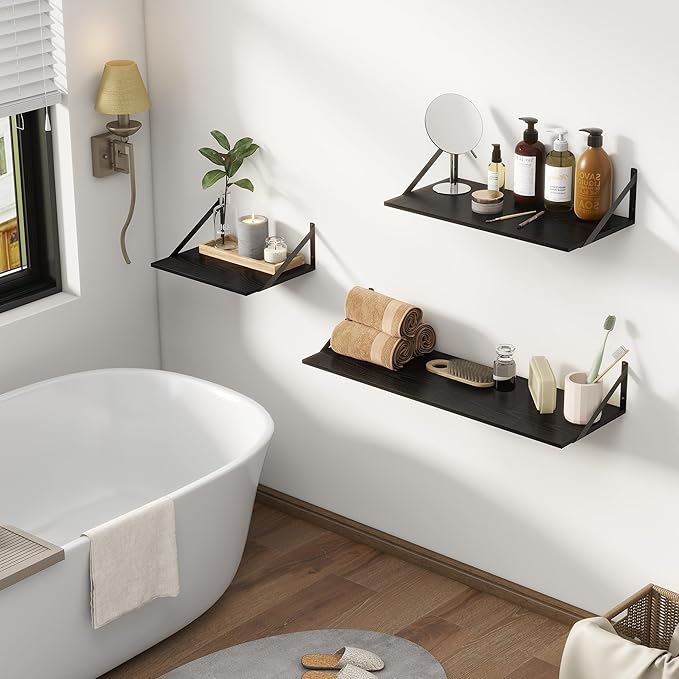 36"W x 12"D Floating Shelves, Black Deep Floating Shelves for Wall with Brackets, 12 Inch Deep Wall Shelves for Books, Wide Display Storage Shelves for Bathroom, Living Room, 36 Inch Long, Set of 2