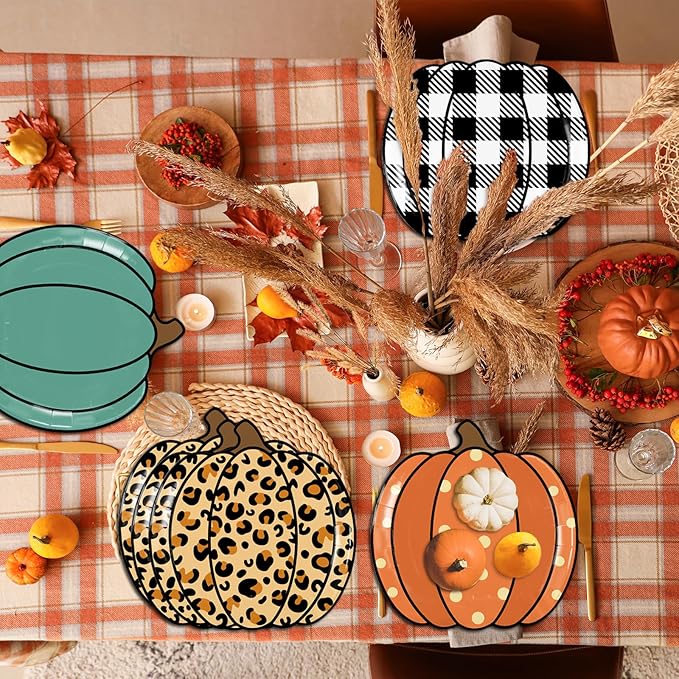 HAKOTI 40Pcs Fall Pumpkin Paper Plates - Thanksgiving Harvest Party Tableware Decoration Orange Pumpkin Shape Plates for Autumn, Halloween Holiday