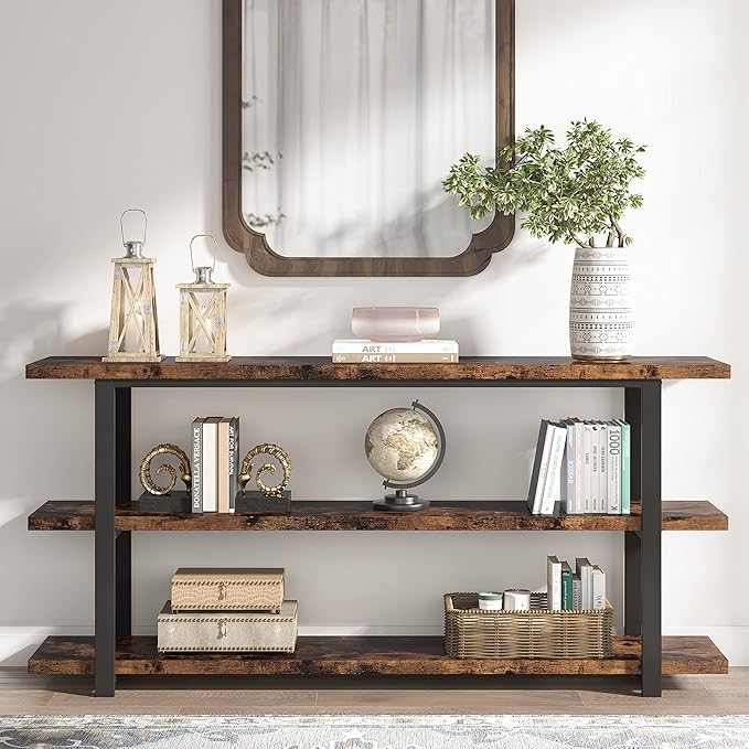 70.8 Inch Extra Long Console Table for Entryway, Narrow Hallway Table, Wood Sofa Table with 3 Tier Storage Shelves for Living Room