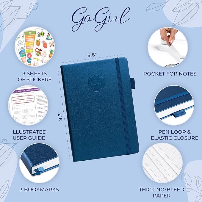GoGirl Food Journal & Wellness Planner –– Diet & Fitness Diary – Nutrition Journal with Meal, Exercise & Weigh Loss Tracker, A5 (Mystic Blue)