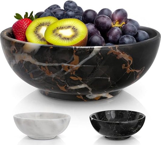 Gusto Nostro 8" Luxury Black Marble Decorative Bowl for Coffee Table - Elegant Decorative Fruit Bowl for Kitchen Counter - Heavy Stone Entryway Catch All for Keys, Potpourri Holder Centerpiece, Medium
