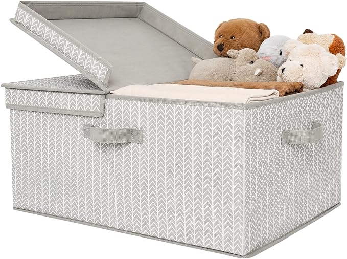 GRANNY SAYS Closet Storage Bins with lids, Fabric Storage Box with Lid, Clothes Bins Storage for Closet, Shelf Baskets for Living Room Wardrobe Shelves, Jumbo, Gray/White, 1-Pack