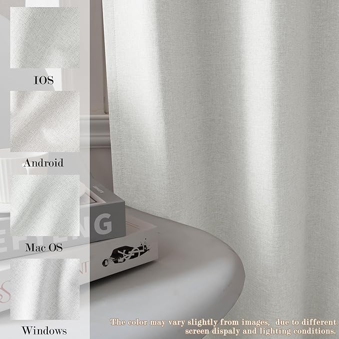 Greyish White Pinch Pleat 100% Blackout Drapes Linen Blend, Room Divider, Room Darkening, Energy Saving, Furniture Protecting, Light Blocking Extra Wide Privacy Curtains, 240Wx84L, 1 PC