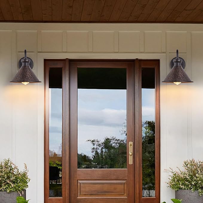 Gooseneck Outdoor Wall Light Fixtures, 2-Pack Farmhouse Barn Lights for Porch, Industrial Oil-Rubbed Bronze Exterior Wall Sconce for Garage, Patio, E26 Base Anti-Rust, Bulb not Included