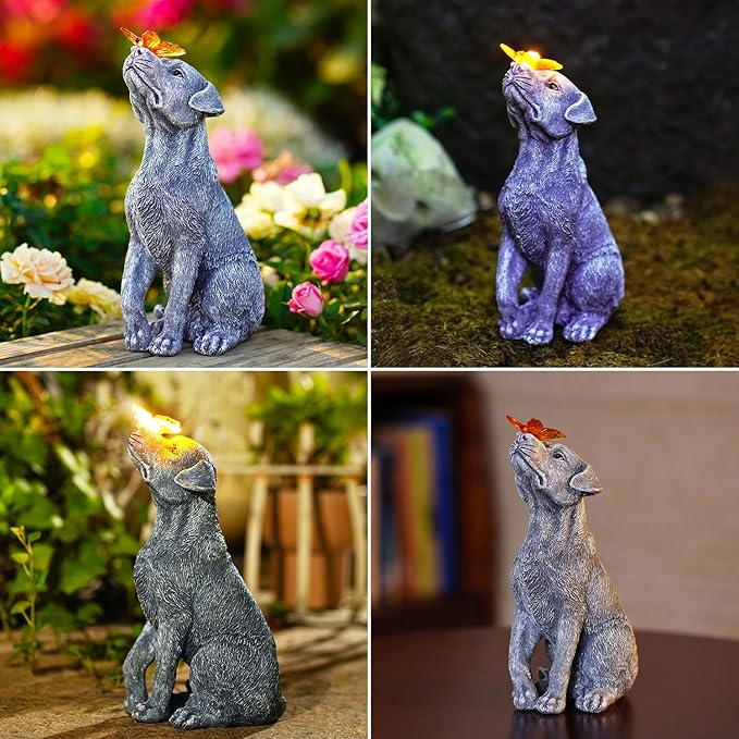Goodeco Dog Statue with Butterfly - Ideal Gifts for Dad, Mom or Birthdays, Beautifully Crafted Outdoor Decorations to Wow Your Guests