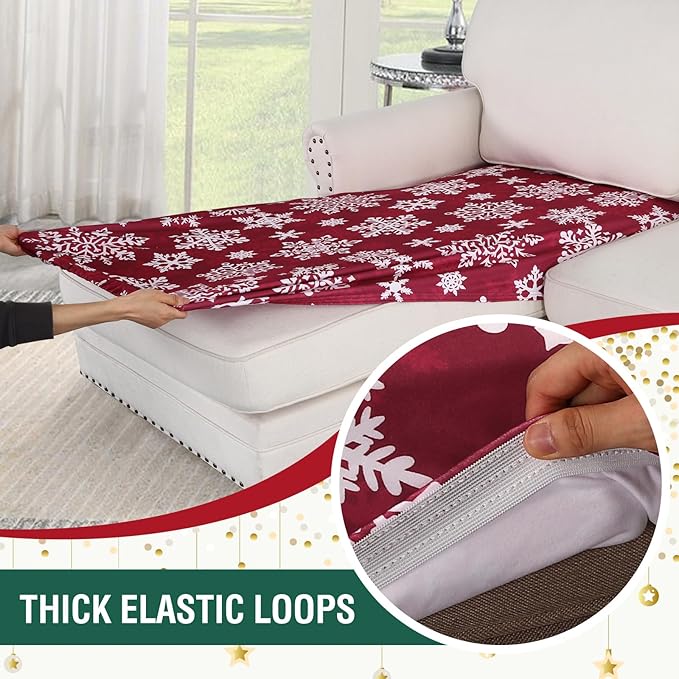 H.VERSAILTEX Christmas Sofa Slipcover Fleece Stretch Chaise Cover Sectional Couch Covers for L Shaped Sofa Both Left/Right Snowflakes Sofa Cover for Christmas (1 Piece Chaise Cover, Snowflakes)