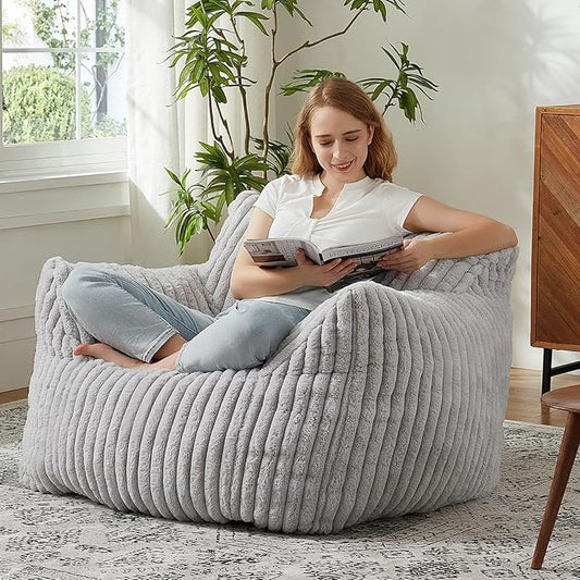 Giant Bean Bag Chairs for Adults with Filling Plush Fluffy Bean Bag Chairs for Teens with Armrests Comfy BeanBag Lazy Couch Sofa Chair for Bedroom Living Room Reading