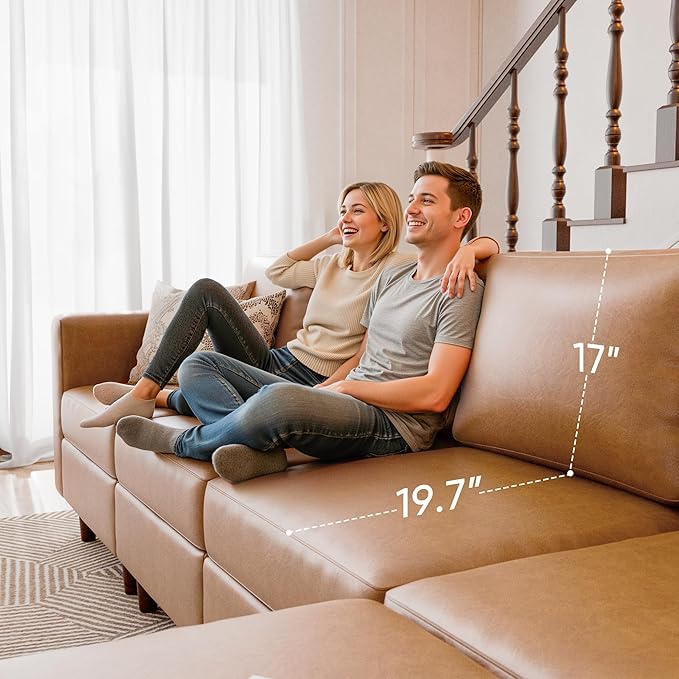 118.5" Faux Leather Modular Sectional Sofa with Storage Seat, Oversized 4 Seater Couch Deep Seat with Removable Cover Brown