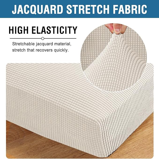 H.VERSAILTEX Super Stretch Individual Chaise Cover Sectional Couch Covers for L Shaped Sofa Both Left/Right Featuring Thick Jacquard Textured Twill Fabric (1 Piece Chaise Cover, Porcelain)