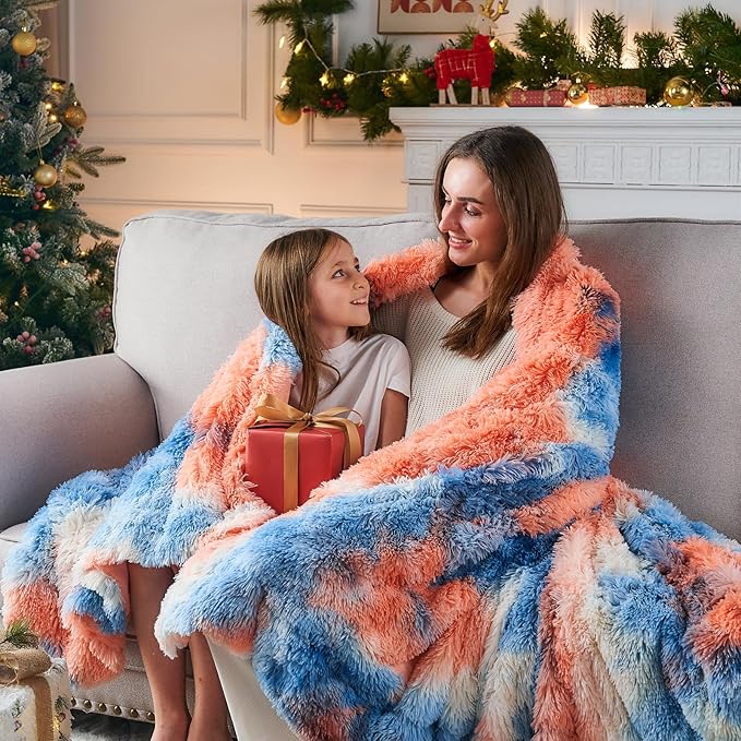 GONAAP Fuzzy Faux Fur Throw Blanket Tie-dye Sunset Super Soft Cozy Plush Fuzzy Shaggy Blanket for Couch Sofa Bed (Tie-dye Sunset, Throw(50"x60"))