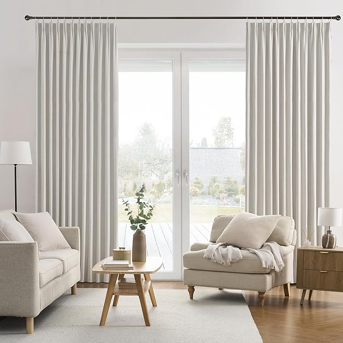2 PCs Extra Wide Linen Blackout Curtains 102 Inches Long,Back Tab Pleaetd Drapes with Hooks Track System Curtain Panels Room Divider Curtains for Patio Sliding Door Living Room 70 x 102 Natural Birch