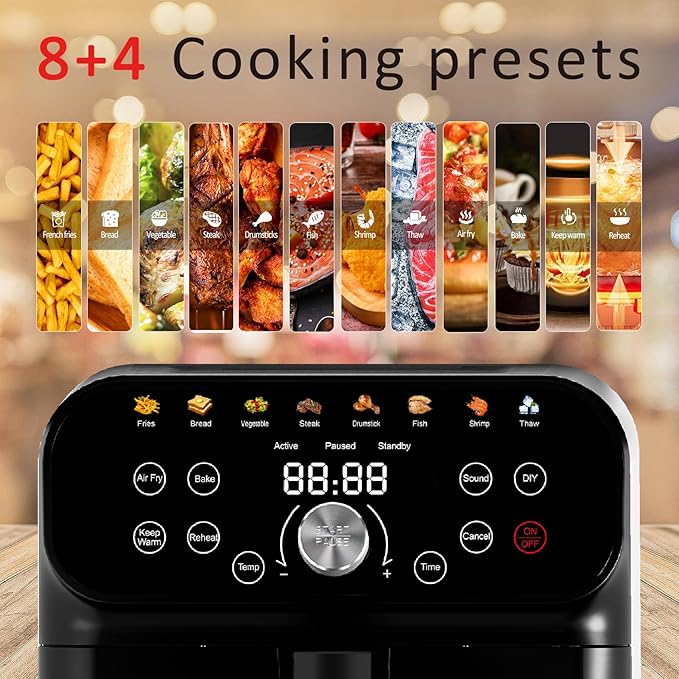 6QT Air Fryer Oven with LED Digital Touchscreen, 12 Preset Cooking Functions Air fryers, Bake, Reheat, Keep Warm, Nonstick and Dishwasher-Safe Basket, Stainless Steel/Black
