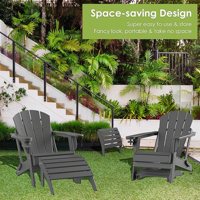 GREENVINES Adirondack-Ottoman | Set of 2 | HDPE Plastic | Outdoor Footrest | All Weather | Foot Rest | Foot Stool | Grey | for Adirondack Chair | for Patio Backyard Pool