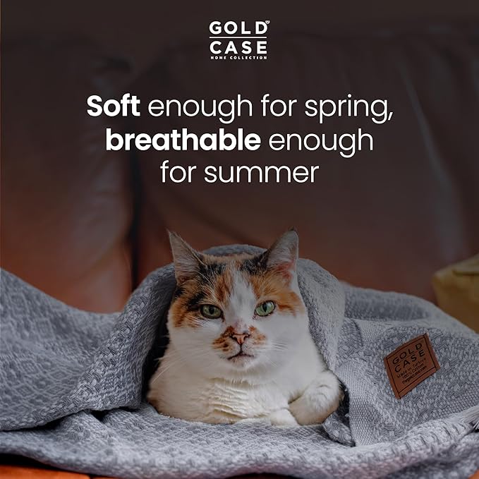 Gold Case Throw Blanket for Couch – 100% Recycled Turkish Cotton Blankets & Throws – Elegant Decorative Throw Blankets for Living Room Sofa – Woven Throws for Couch – Retro Black – 50x60