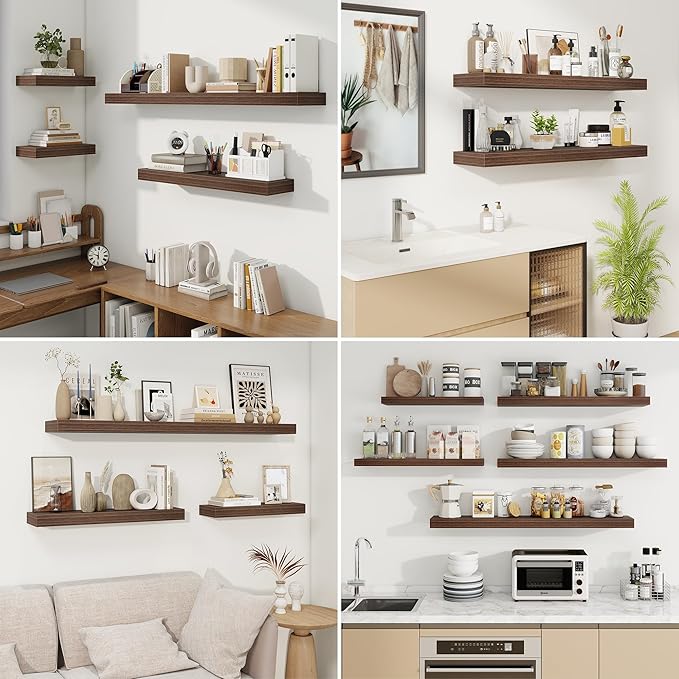fuqing Floating Shelves for Wall, Bathroom Shelf Wall Mounted for Storage, Shelves with Invisible Bracket for Bedroom, Kitchen, Living Room, Farmhouse Small Book Shelf, 40 Inch Set of 2, Walnut