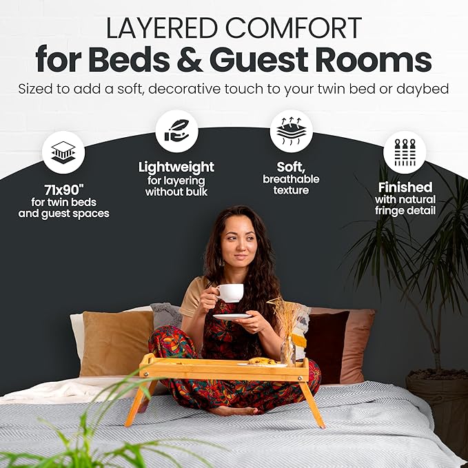 Gold Case Throw Blanket for Bed – 100% Recycled Turkish Cotton Bed Blanket – Decorative Throw Cotton Blankets for Living Room & Bedroom – Woven Twin Blankets - 71x90 - Black