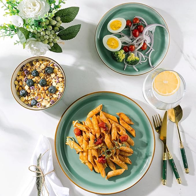 GBHOME Ceramic Dinnerware Sets, 12 Pieces Stoneware Dinnerware Set, Plates and Bowls Sets, Dishwasher & Microwave Safe,Dishes Set | Service for 4