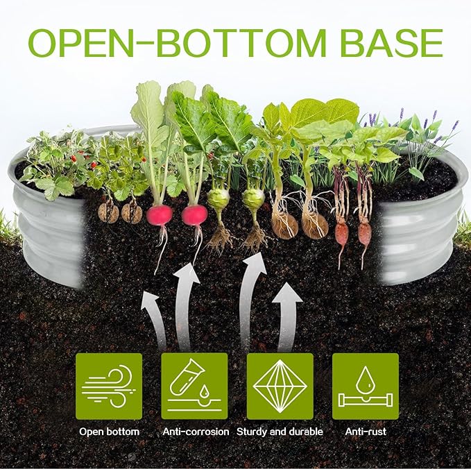 Gardmax Galvanized Raised Garden Bed, Lightweight Planter Boxes Outdoor with Easy Assembly, Large Garden Bed for Vegetables, Fruits, Flower Silver