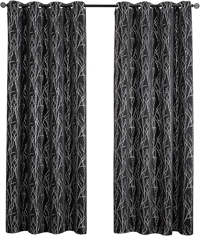 Grommets Blackout Long Window Curtains Black Silver-52W*95L 2PCS Drapes for Bedroom