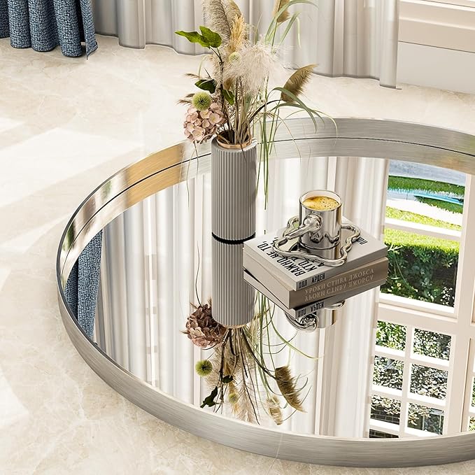 30 Inch Round Bathroom Mirror - Wall Mounted Circle Mirror with Metal Frame, Modern Mirror Suitable for Bathroom, Vanity, Entryway, Living Room, Wall Decor,Silver
