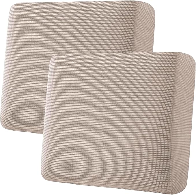 H.VERSAILTEX Super Stretch Individual Seat Sofa Covers Couch Slipcover Sets Thick Jacquard Textured Twill Fabric (2 Piece Large Sofa Cushion Covers, Sand)