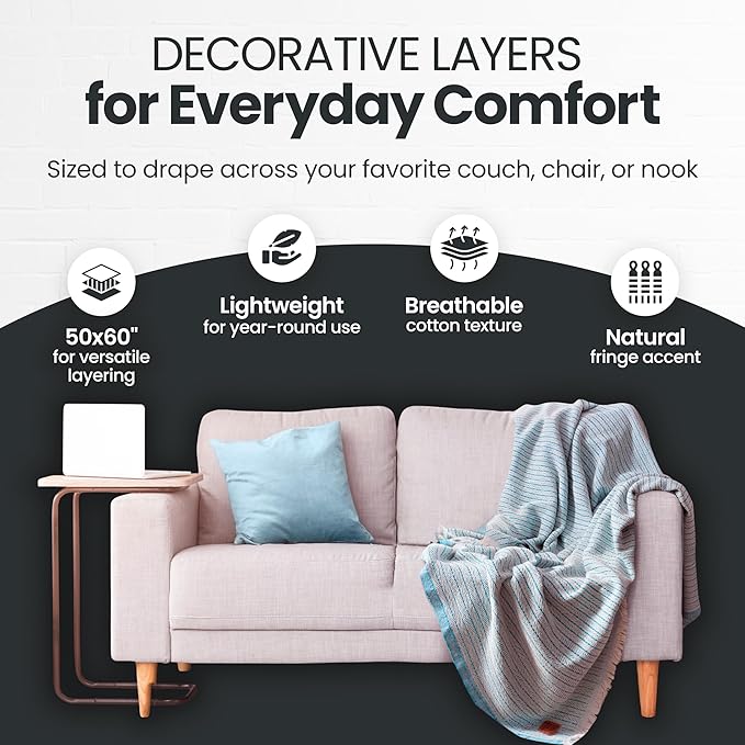 Gold Case Throw Blanket for Couch – 100% Recycled Turkish Cotton Blankets & Throws – Elegant Decorative Throw Blankets for Living Room Sofa – Woven Throws for Couch – Vintage Orange – 50x60