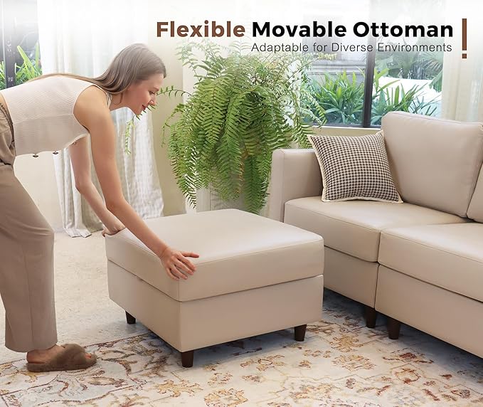 64.6" Faux Leather Loveseat Sleeper Sofa Bed with Storage Seat, Modern Modular Sectional Couch Deep Seat with Reversible Chaise 2-Seat Whitesand for Apartment, Living Room, Bedroom