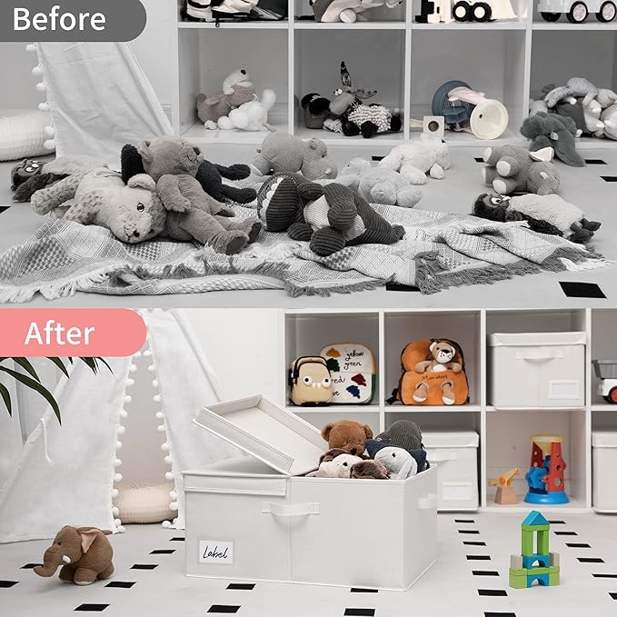 GRANNY SAYS Fabric Storage Bin with Lid, Decorative Storage Box for Shelves, Container Storage Basket Organizer, Closet Bins with Lids for Organizing, Jumbo, Ivory, 1-Pack