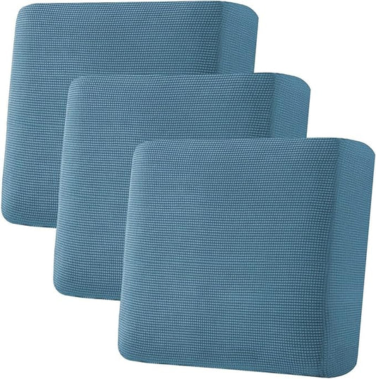 H.VERSAILTEX Super Stretch Individual Seat Cushion Covers - Sofa & Couch Cushion Slipcover Sets - Thick Jacquard Textured Twill Fabric (3 Piece XL Sofa Cushion Covers, Dusty Blue)