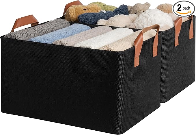 GRANNY SAYS Storage Baskets for Shelves, Closet Organizer Bins, Clothes Storage Bins with Metal Frame, Large Baskets for Organizing and Storage, Collapsible, Black, 2-Pack