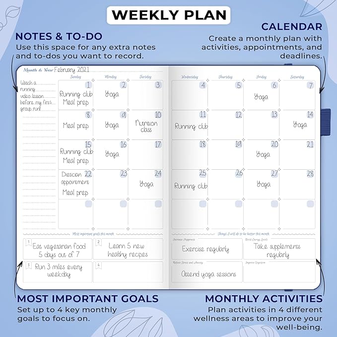 GoGirl Food Journal & Wellness Planner –– Diet & Fitness Diary – Nutrition Journal with Meal, Exercise & Weigh Loss Tracker, A5 (Mystic Blue)