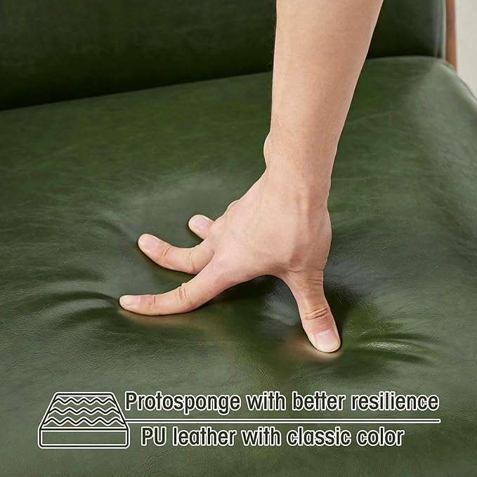 Glitzhome Mid Century Hunter Green Accent Armchair, Single Reading Armchair PU Leather Lounge Chair with Walnut Ruberwood Frame