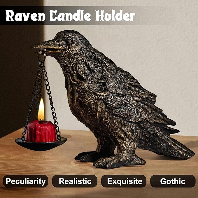 Gothic Home Decor Fake Crow Light Holder Raven Lamp Tealight Candle Holder Resin Statue Half Gold