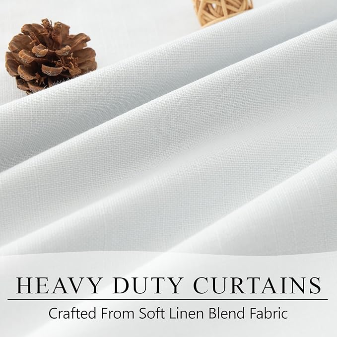 100 Inch Curtains & Drapes Window Coverings Custom Extreme Blackout Linen Curtains White Black Out Thermal Curtains for Sliding Glass Door Heavy Duty Panels 2 Back Tab Pleated 52 Inch Wide by 100 Long