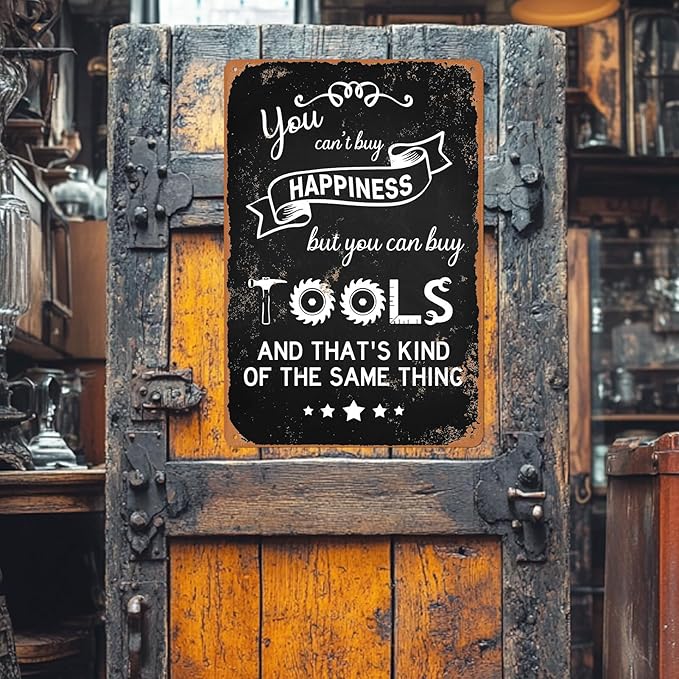 Garage Signs for Men Mechanic Shop Decor Funny Tool Rule Metal Tin Signs for Dad Garage Gifts Grandpa Workshop Wall Decor 8x12 Inch