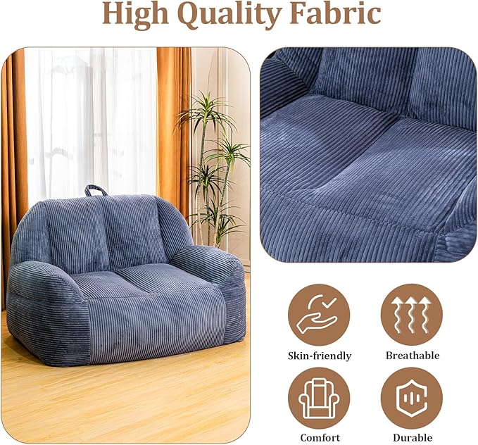 Giant Bean Bag Chair, Faux Fur Bean Bag Chair for Adults, Fluffy and Comfy Bean Bags with Filler, Big Bean Bag Sofa Chair for Reading, Gaming, Stuffed High-Density Foam, Grey