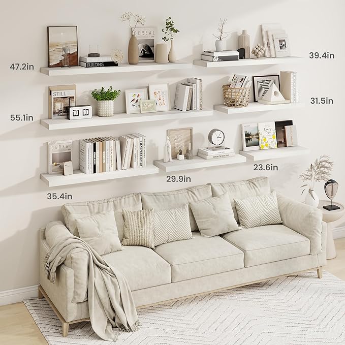 Fun Memories Floating Shelves for Wall, 30 Inch Rustic Wood Wall Mounted Shelves for Bathroom, Bedroom, Kitchen, Living Room, Deep Floating Shelves for Storage & Home Decor (White, Set of 2)