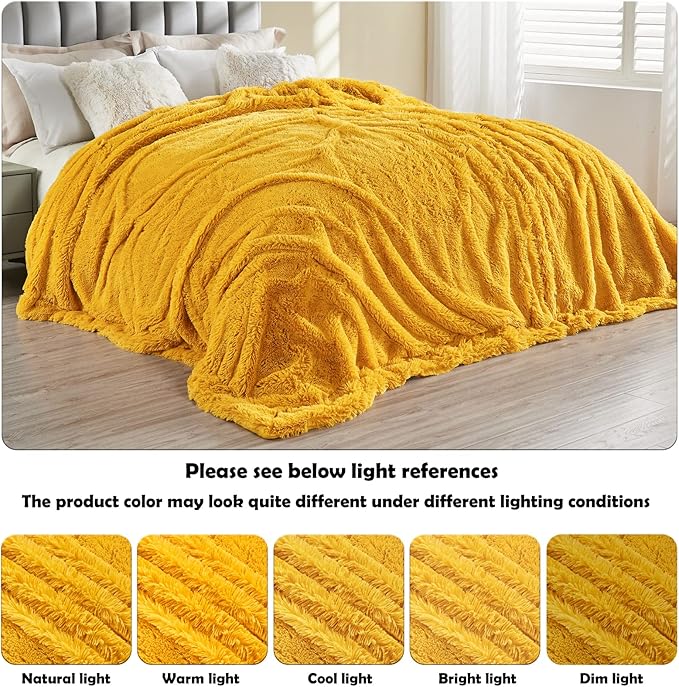GONAAP Fuzzy Faux Fur Throw Blanket Mustard Yellow Super Soft Cozy Plush Fuzzy Shaggy Blanket for Couch Sofa Bed (Mustard Yellow, Throw(50"x60"))