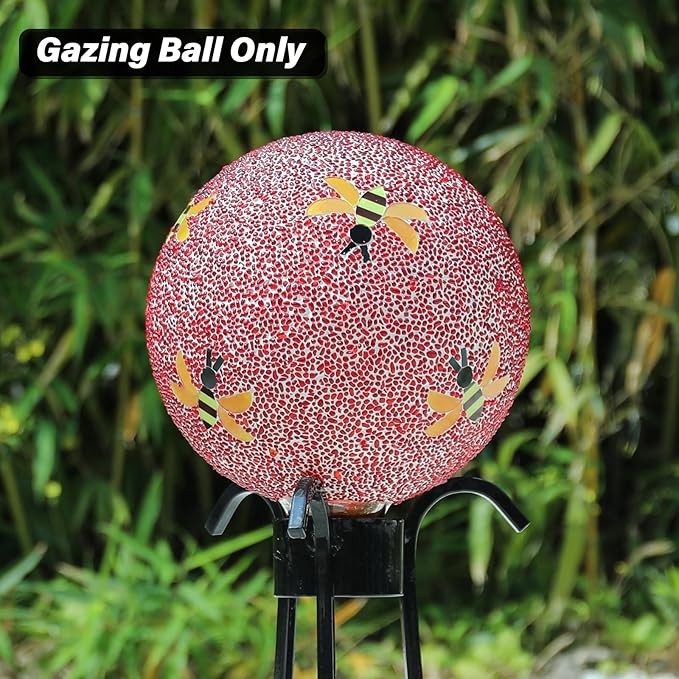 Gazing Ball 8 Inch Bee Glass Mosaic Garden Globe Outdoor Gazing Globe Yard Ornament for Garden Yard Home Lawn Outdoor Decoration Gift for Women (Not Solar Powered)