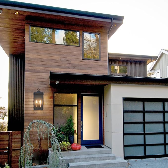 18 Inch Wall Light in Clear Glass and Textured Black and Golden Candle Cap Sleeve,Outdoor Lighting Wall Sconce,2-Light 120watts for House Doorway Garage,Bulb Not Included.