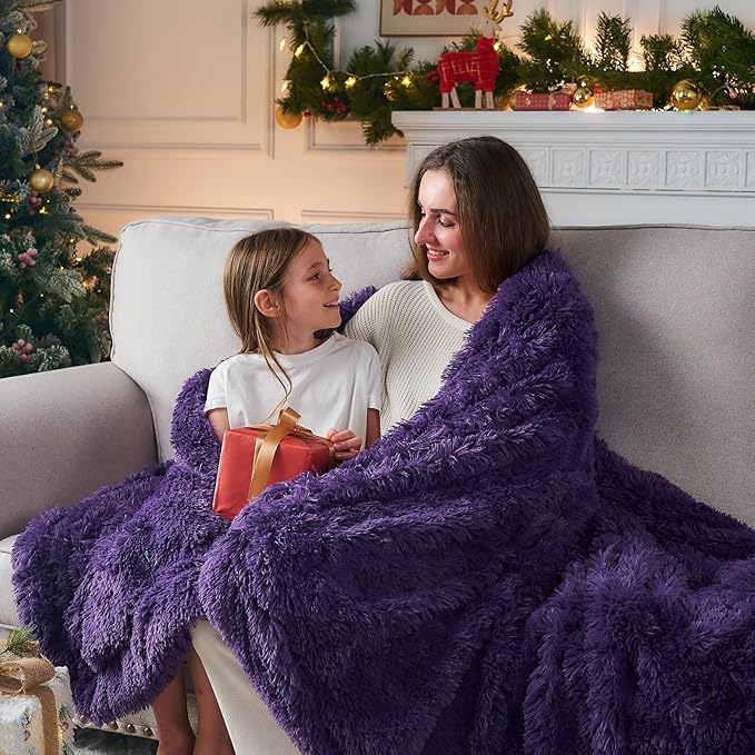 GONAAP Fuzzy Faux Fur Throw Blanket Purple Super Soft Cozy Plush Fuzzy Shaggy Blanket for Couch Sofa Bed (Purple, Throw(50"x60"))